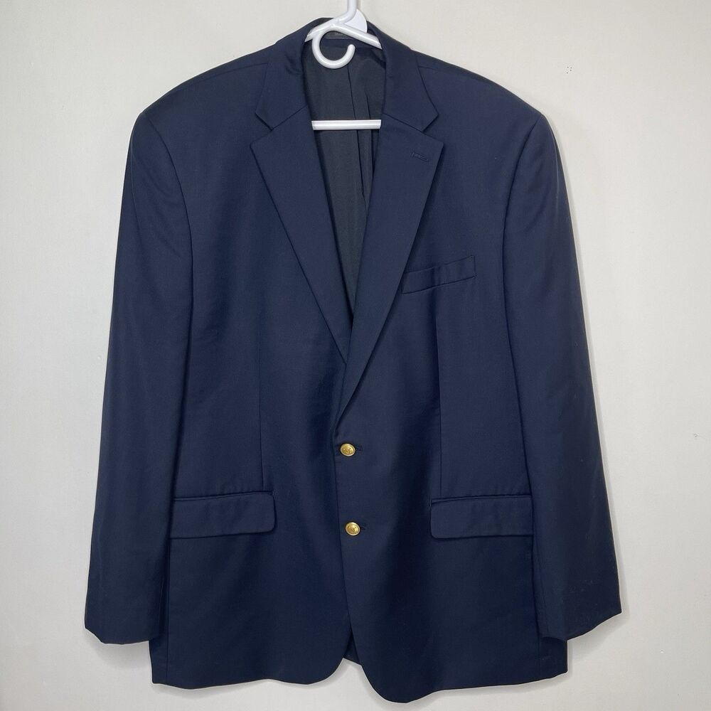 Lauren Ralph Lauren Jacket Men’s 46L Navy Blue Lined Wool Gold Tone Buttons
